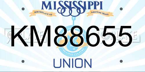 KM88655 Mississippi License Plate