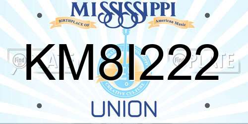 KM8I222 Mississippi License Plate