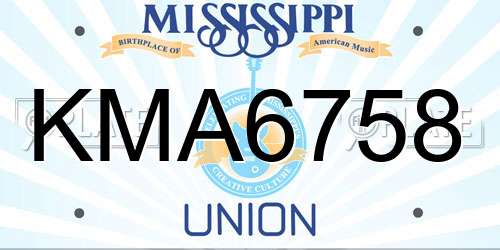 KMA6758 Mississippi License Plate