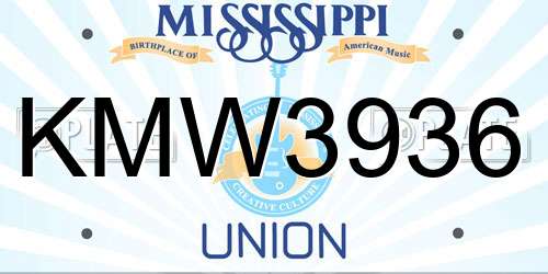 KMW3936 Mississippi License Plate