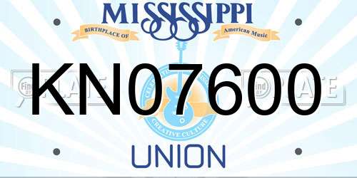 KN07600 Mississippi License Plate