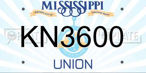 KN3600 Mississippi License Plate