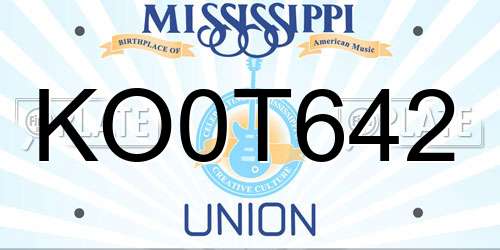 KO0T642 Mississippi License Plate