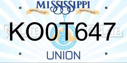 KO0T647 Mississippi License Plate