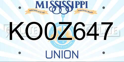 KO0Z647 Mississippi License Plate