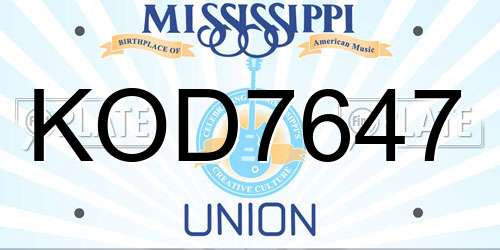 KOD7647 Mississippi License Plate