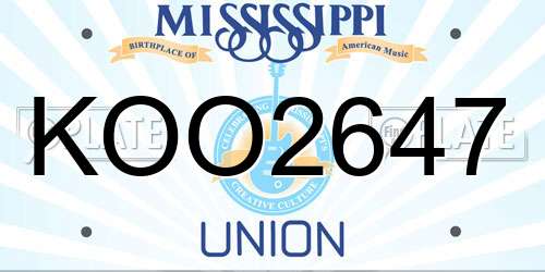 KOO2647 Mississippi License Plate