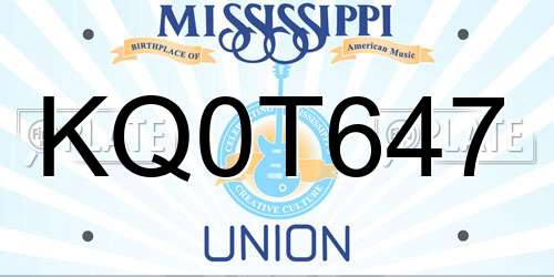 KQ0T647 Mississippi License Plate
