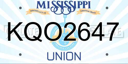 KQO2647 Mississippi License Plate
