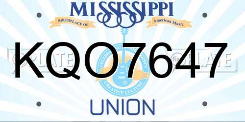 KQO7647 Mississippi License Plate