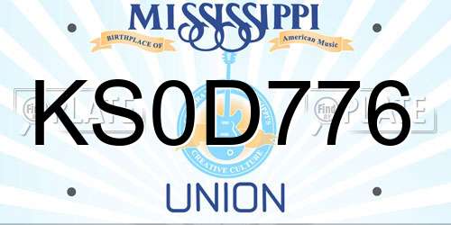 KS0D776 Mississippi License Plate