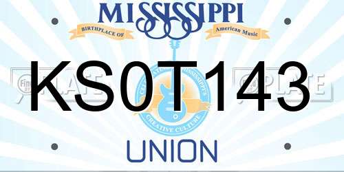 KS0T143 Mississippi License Plate
