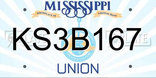 KS3B167 Mississippi License Plate
