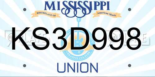 KS3D998 Mississippi License Plate