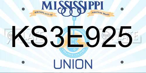 KS3E925 Mississippi License Plate