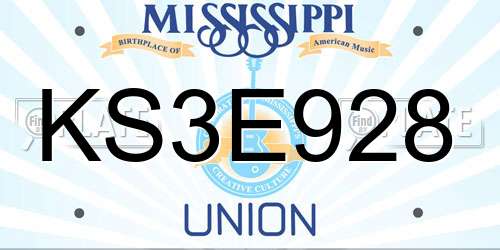 KS3E928 Mississippi License Plate