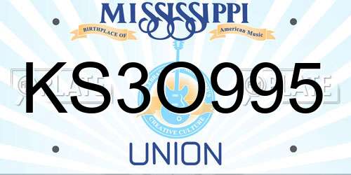 KS3O995 Mississippi License Plate