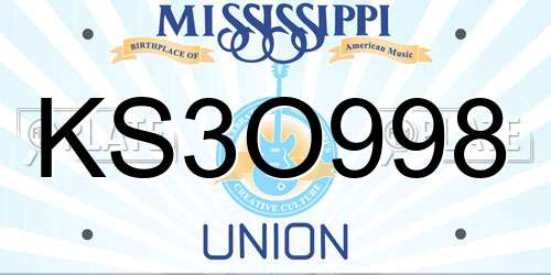 KS3O998 Mississippi License Plate