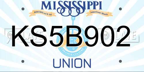 KS5B902 Mississippi License Plate