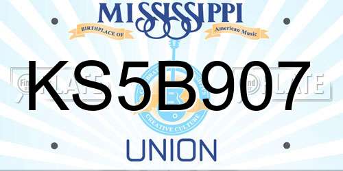 KS5B907 Mississippi License Plate