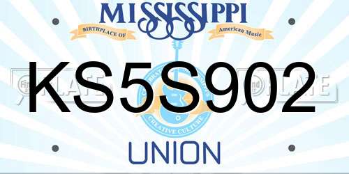 KS5S902 Mississippi License Plate