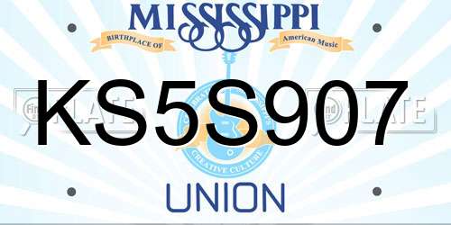KS5S907 Mississippi License Plate