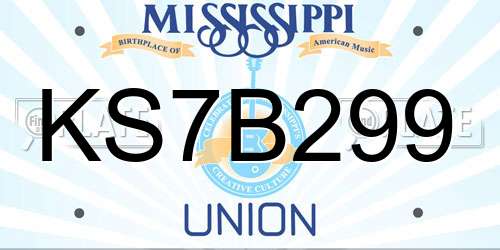 KS7B299 Mississippi License Plate
