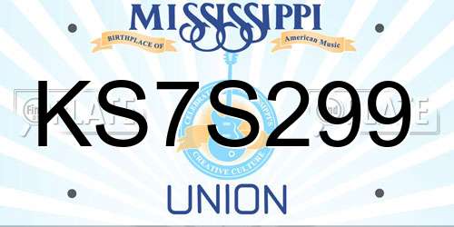 KS7S299 Mississippi License Plate