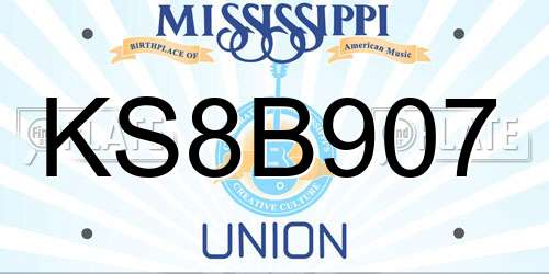 KS8B907 Mississippi License Plate