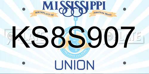 KS8S907 Mississippi License Plate