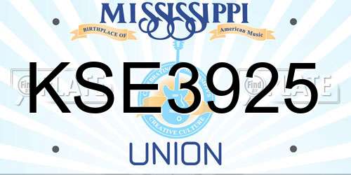 KSE3925 Mississippi License Plate