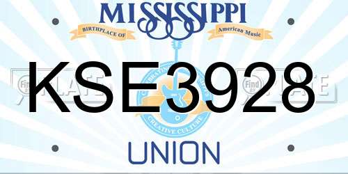 KSE3928 Mississippi License Plate
