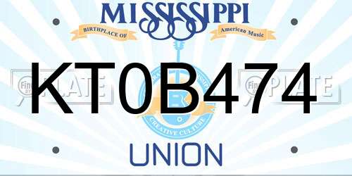 KT0B474 Mississippi License Plate