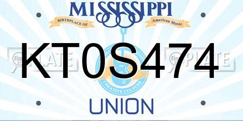 KT0S474 Mississippi License Plate