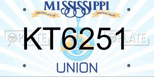 KT6251 Mississippi License Plate