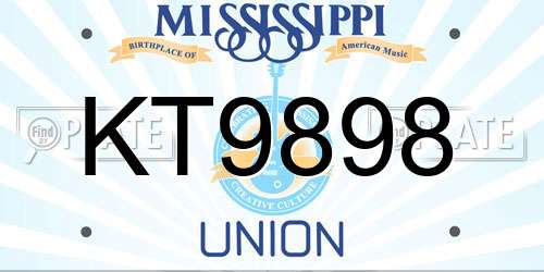 KT9898 Mississippi License Plate
