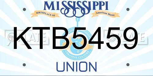 KTB5459 Mississippi License Plate