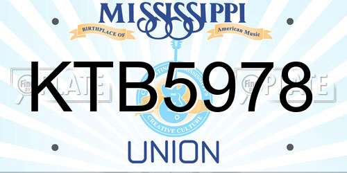 KTB5978 Mississippi License Plate