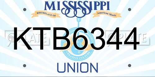 KTB6344 Mississippi License Plate