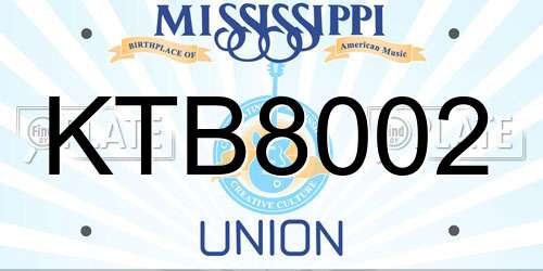 KTB8002 Mississippi License Plate