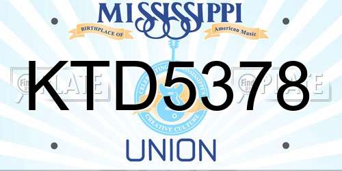 KTD5378 Mississippi License Plate