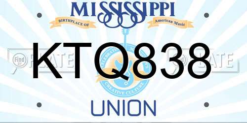 KTQ838 Mississippi License Plate
