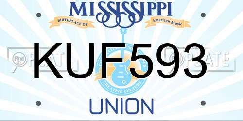 KUF593 Mississippi License Plate