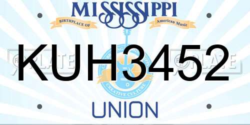 KUH3452 Mississippi License Plate