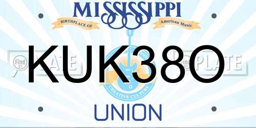KUK38O Mississippi License Plate