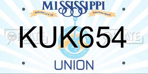 KUK654 Mississippi License Plate