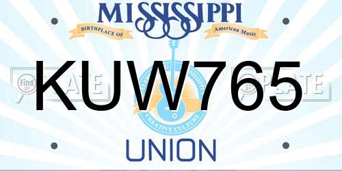 KUW765 Mississippi License Plate