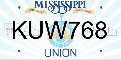 KUW768 Mississippi License Plate