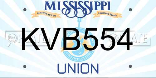 KVB554 Mississippi License Plate