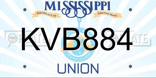 KVB884 Mississippi License Plate